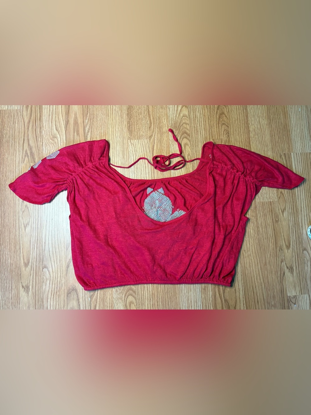 Free People Red Embroidered Peasant Tunic Top - Picture 7 of 8